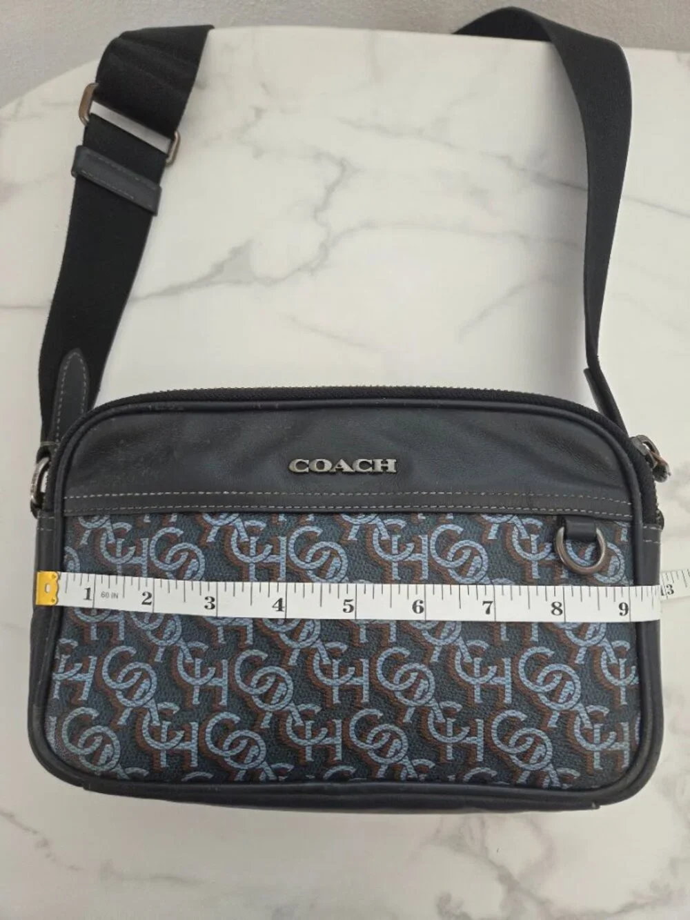 Unisex Vintage Coach Monogram Signature Crossbody Shoulder Bag Blue Black